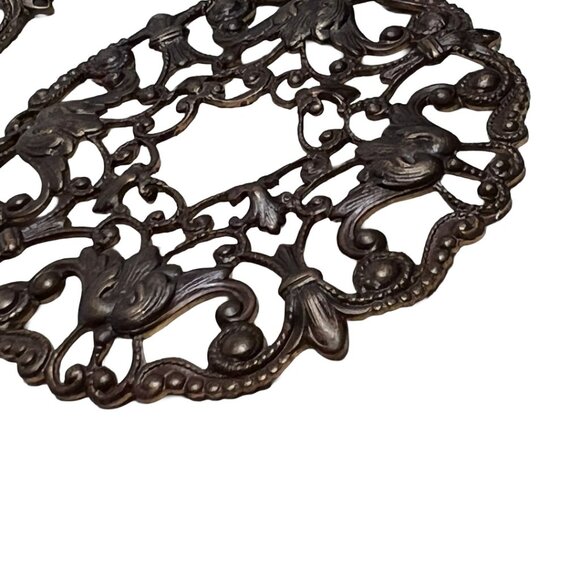 6 Large Filigree Ornate Wreath Pendant Finding Stamping Antique Bronze Tone - Picture 2 of 4